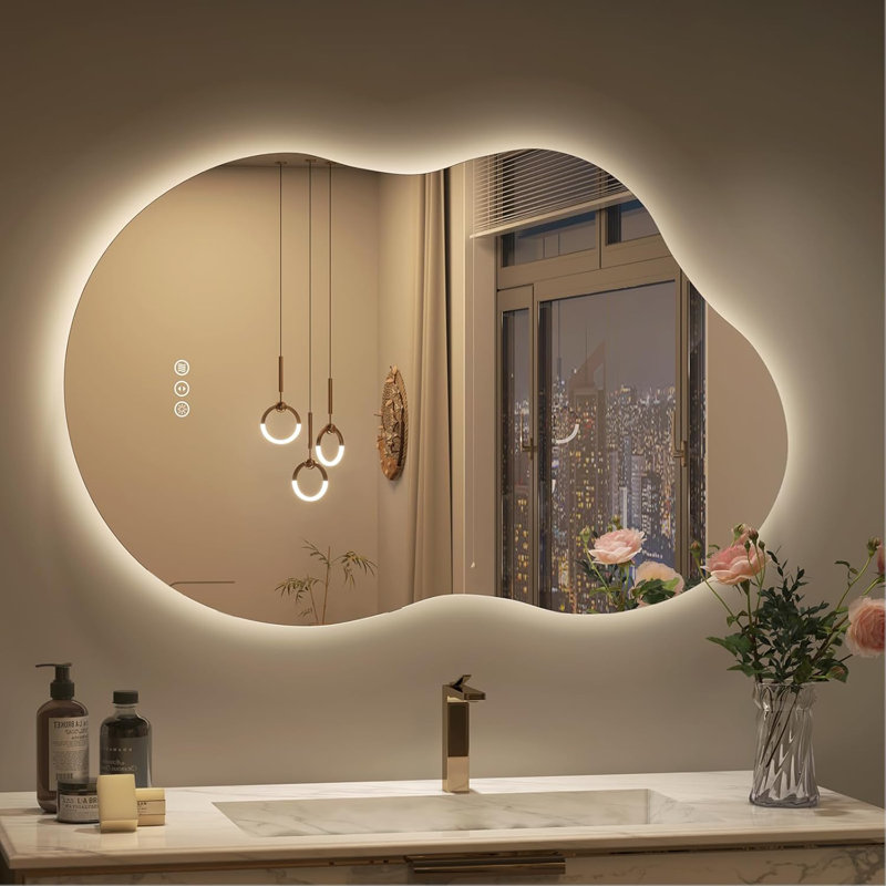 Aevar Asymmetrical Cloud LED Lighted Anti-Fog Bathroom/Vanity Mirror with Tempered Glass & ETL, 36" x 24"