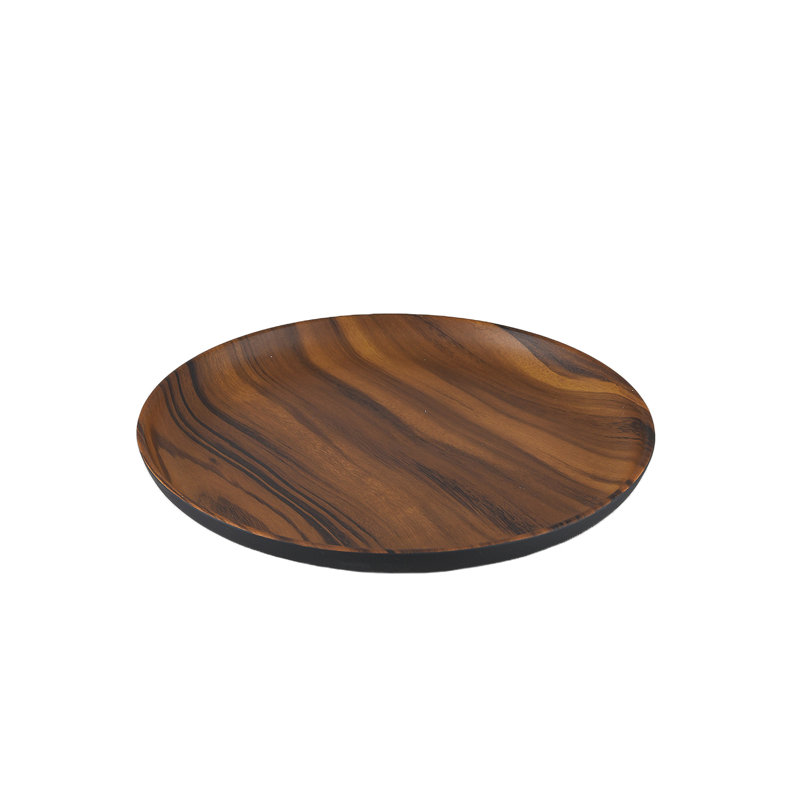  Ceramic Wood-Look Tray, Decorative Round Plate For Serving, Fruit, Or Table Centerpiece, Modern & Farmhouse Décor, 12" Diameter & 1.25" Tall