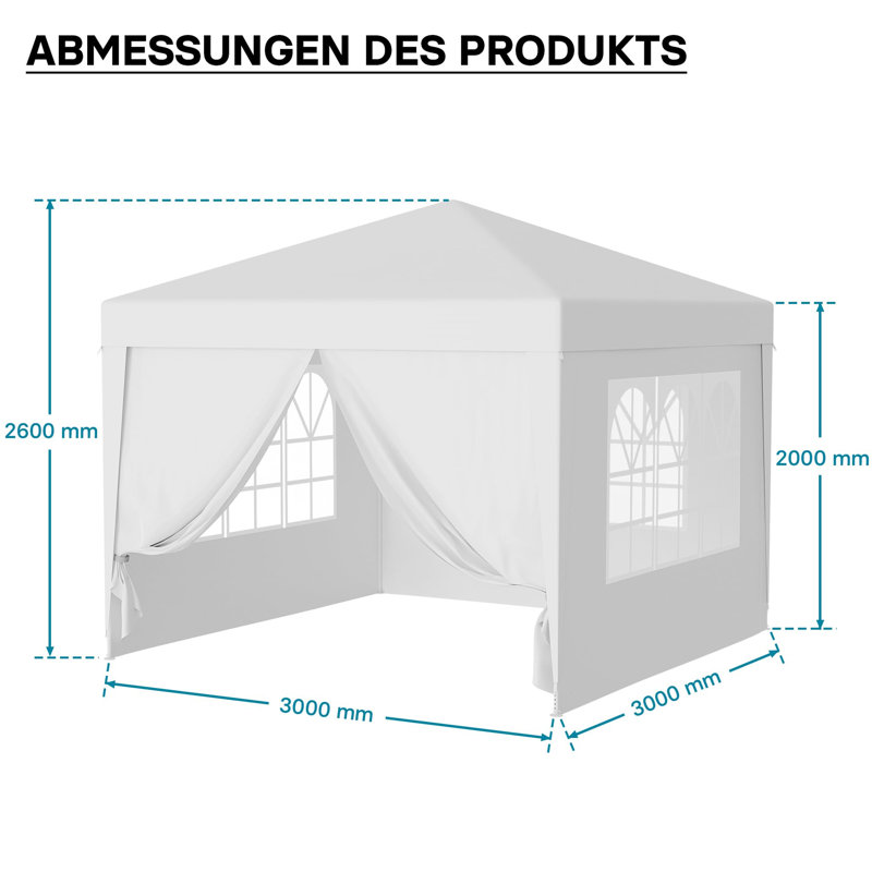 3m x 3m gazebo in with UV protection 50+, garden gazebo with removable sides, party tent with windows for e.g. terrace and festival