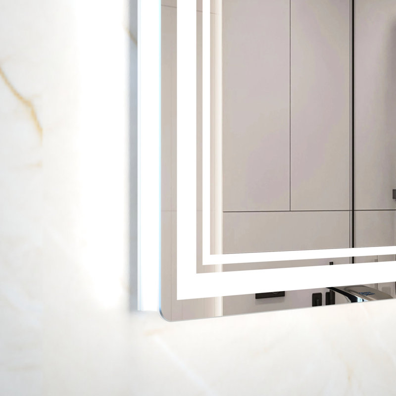 Miroir de salle de bain à DEL 60 po x 40 po, imperméable et sécuritaire, 3 réglages de couleur, cadre en aluminium, bouton intelligent, salle de bain murale