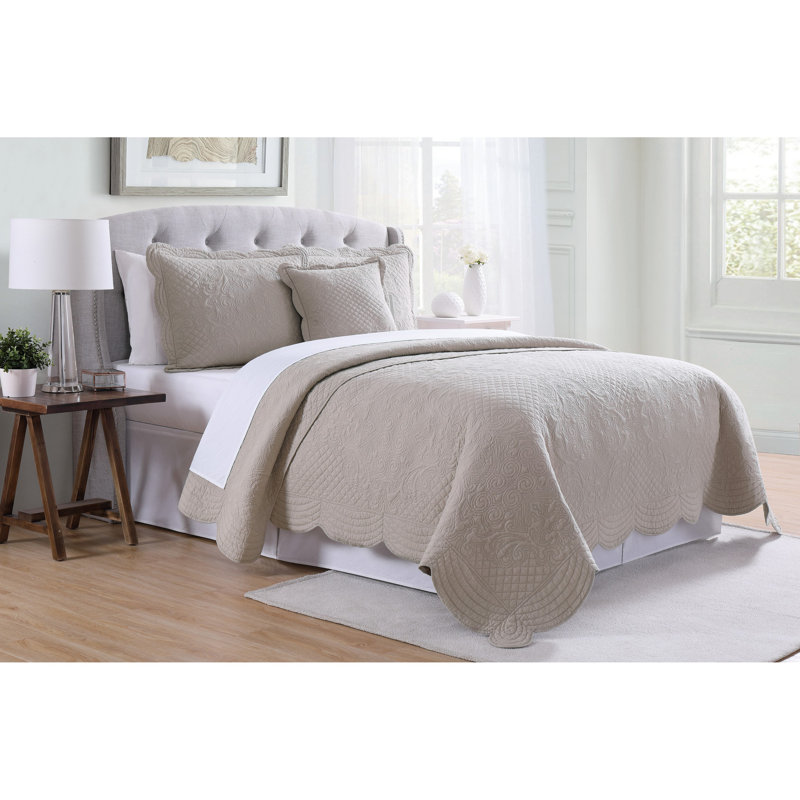 Tan Cotton Twin Quilt Set with Textured Shams