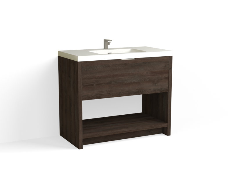 Vista 42" W Freestanding Single Bathroom Vanity, Nocino/Matte Black, Single-Hole, White Matte