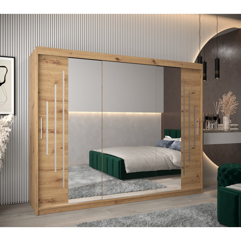 Heina 3 Door Manufactured Wood Wardrobe, Artisan Oak