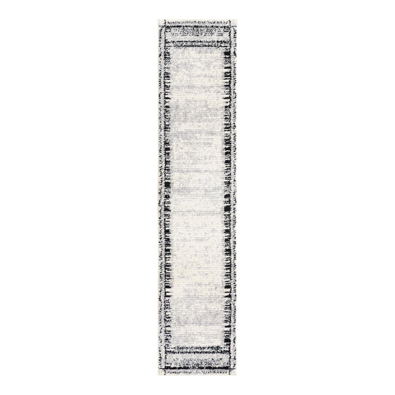 Tapis noir / blanc Ethelyn, Tapis de couloir 2 pi 7 po x 12 pi