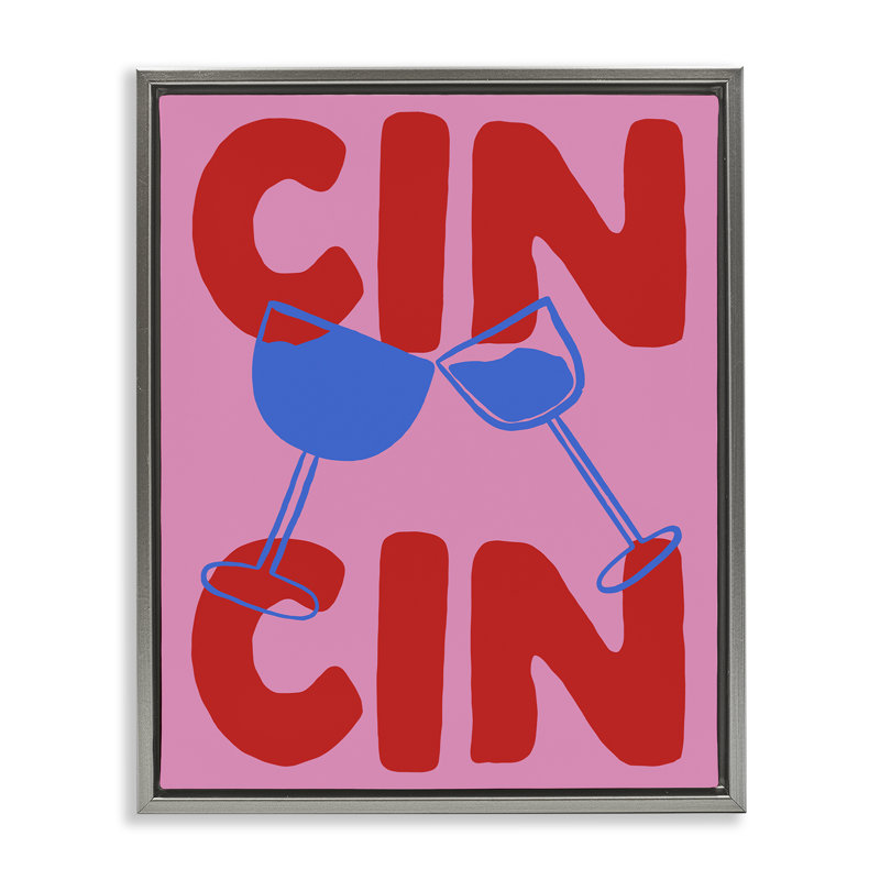 Cadre flottant Bold Cin Cin Cheers, design par House of Lulu, Cadre flottant gris lustré, H 31 po x l 25 po