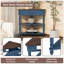 33.8'' Small Triangle Corner Table, Wood Corner Side Table For Small Spaces/ Living Room, 3 Tier End Corner Table With Solid Wood Legs, Navy Blue And Espresso Top