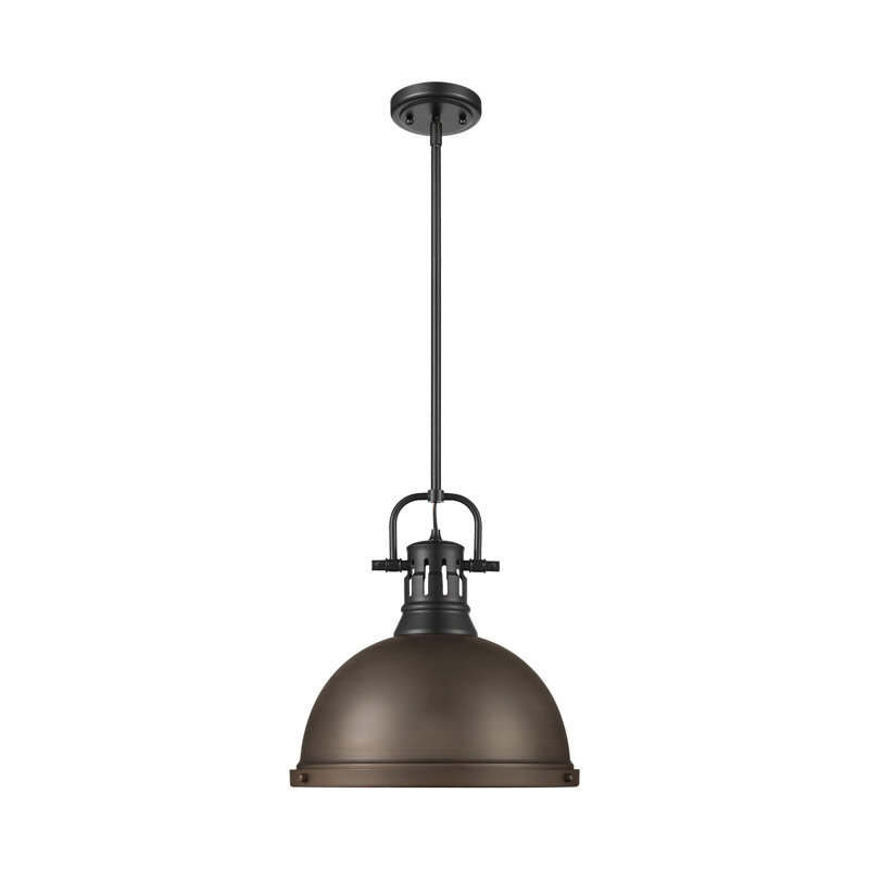 Luminaire suspendu 1 lumière avec tige Bryceton, Noir mat, Bronze huilé