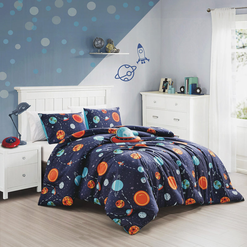 Ensemble d'édredon en microfibre imprimé 4 pièces 4 pièces Galactic Explorer, Édredon double + 3 pièces supplémentaires
