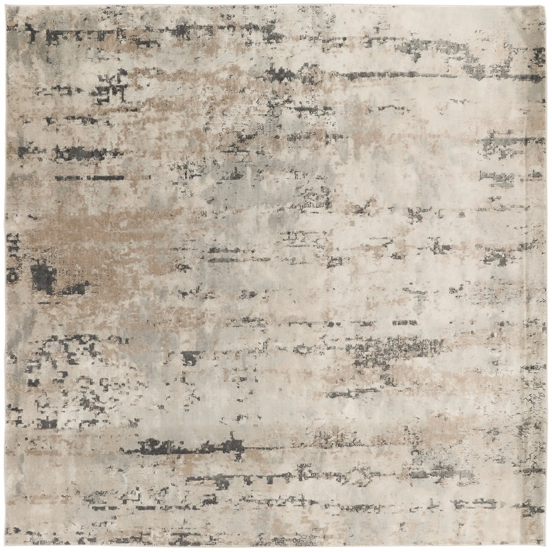 Addie Abstract Modern Machine Woven Area Rug in Beige/Gray, Square 7'10", Beige/Gray