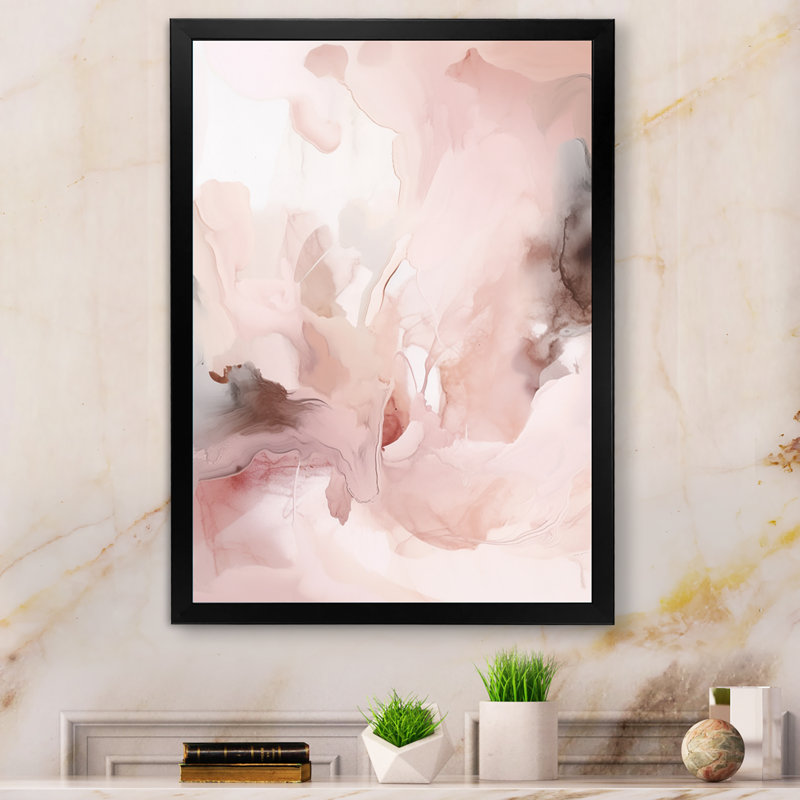 Rose délicat abstrait marbre III - art mural abstrait en marbre, Cadre photo noir, H 32 po x l 24 po x P 1 po