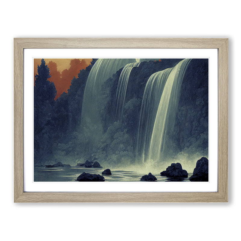 Harmonious Waterfall - Single Picture Frame Print, 25cm H x 34cm W x 2cm D, Oak