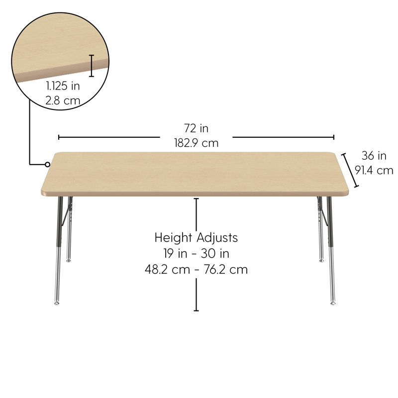 Table d'activité rectangulaire avec pieds réglables La Madera, 36 po x 72 po, Bois gris / noir, Standard