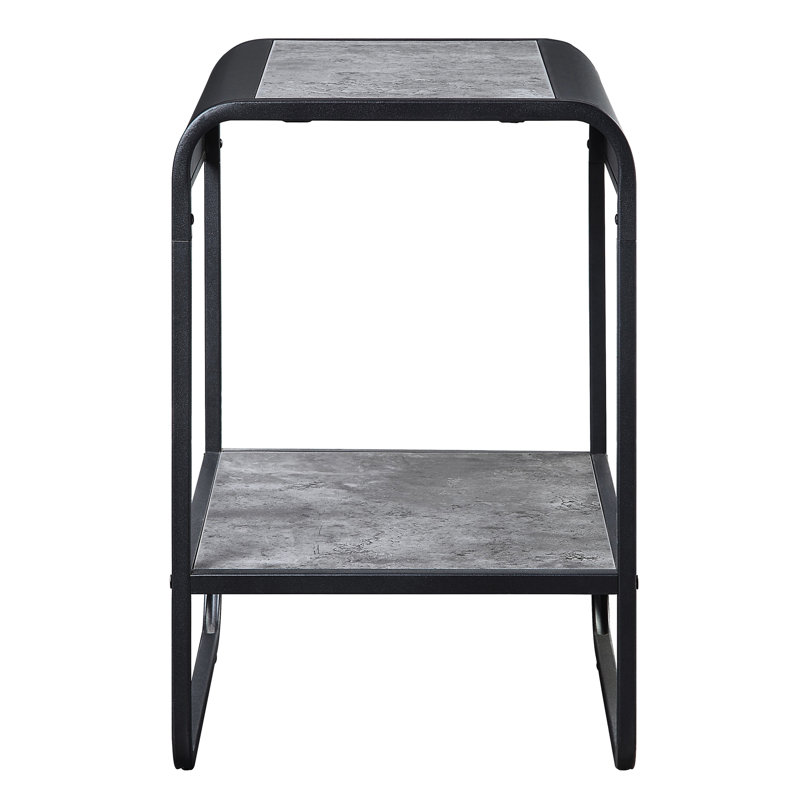 Table de bout en béton gris et noir avec des espaces de rangement modernes et supplémentaires