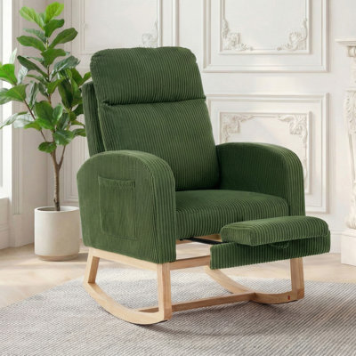 Rocking Chair Nursery,Comfy Glider Rocking Chair with High Back,Foot Pedal and Side Pocket,Modern Upholstered Accent 300 LBS Rocking Chairs for Reading,Relaxing,Resting