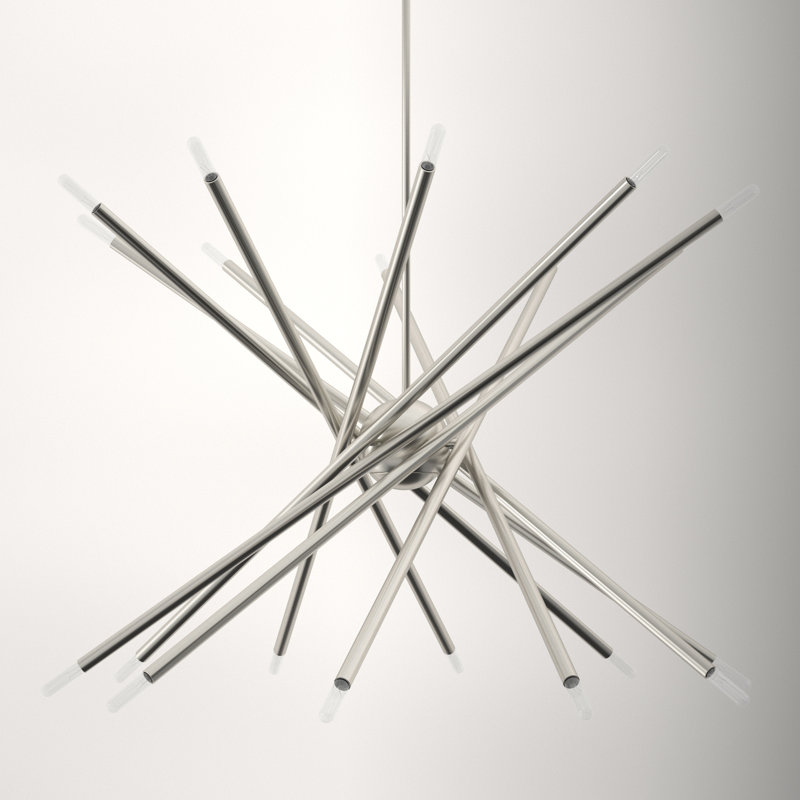 Runo Sputnik Modern Linear Chandelier, Brushed Nickel