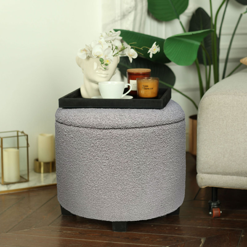 45cm Wide Round Solid Colour Footstool Ottoman with Storage