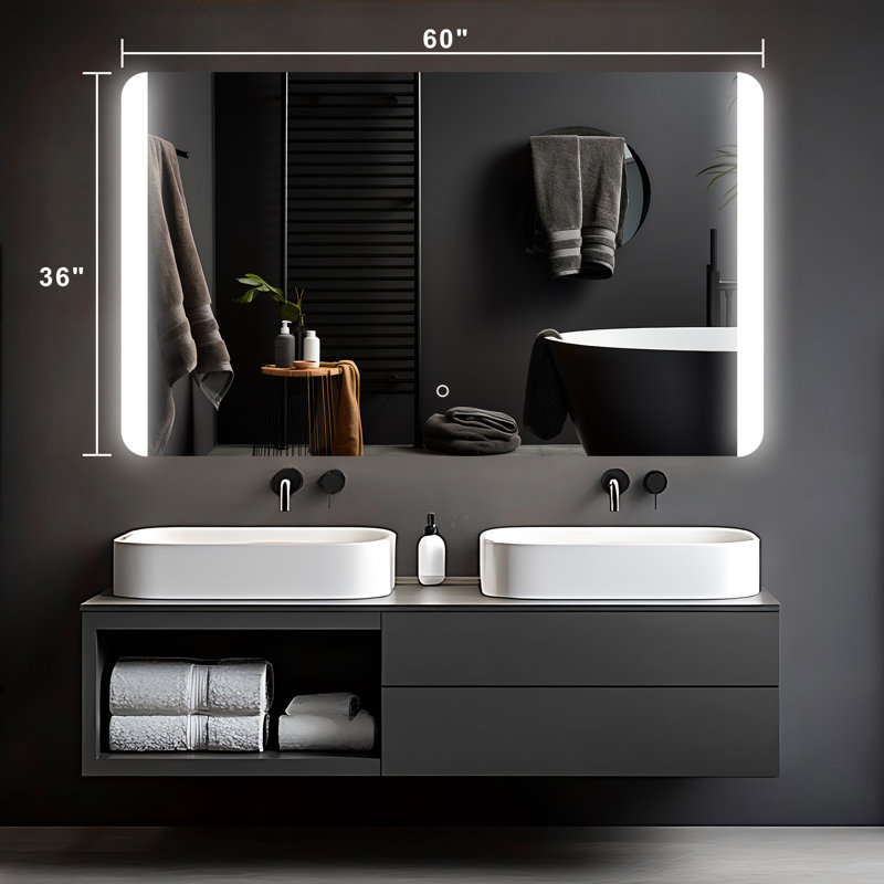 Frameless Bathroom Vanity Mirror Backlit LED Lighted, 3 Colors Temperature Dimmable Light, Tempered Glass  Wall Mirror With UL Rohs ETL & 3-Year Warranty