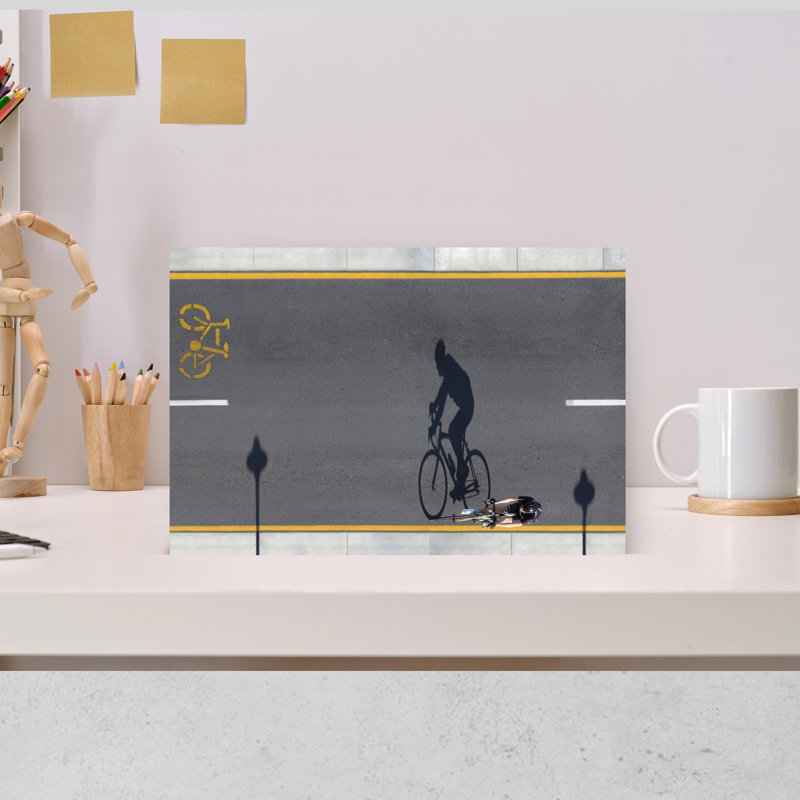 «Overhead Cyclist Shadow Abstract Contemporary Urban Landscape», reproduction d'art mural, 12" H x 18" W
