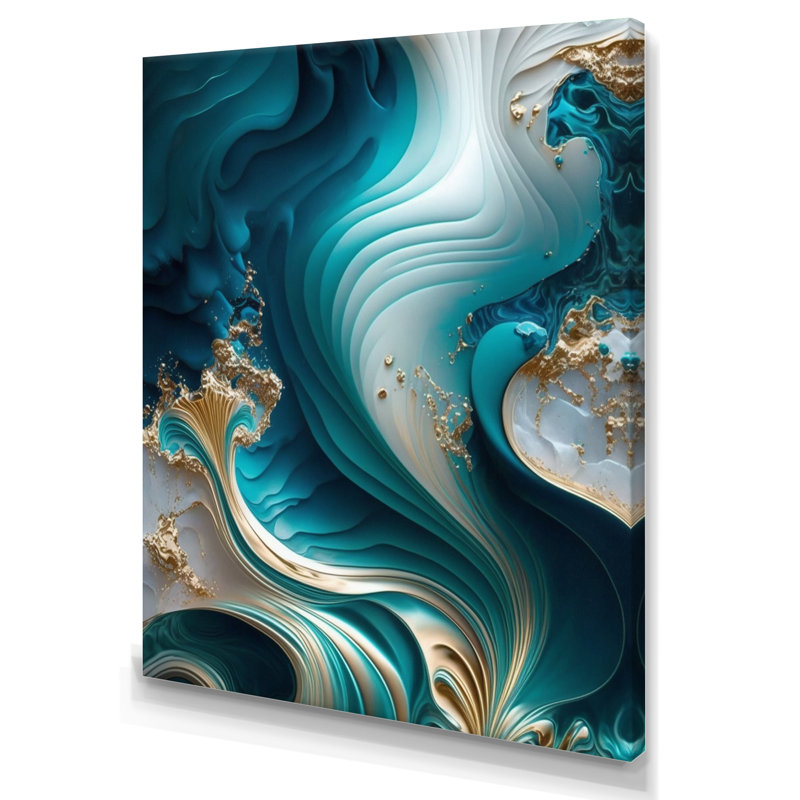 Géode abstraite turquoise III - art mural abstrait en marbre, L 30 po x H 40 po, Toile tendue