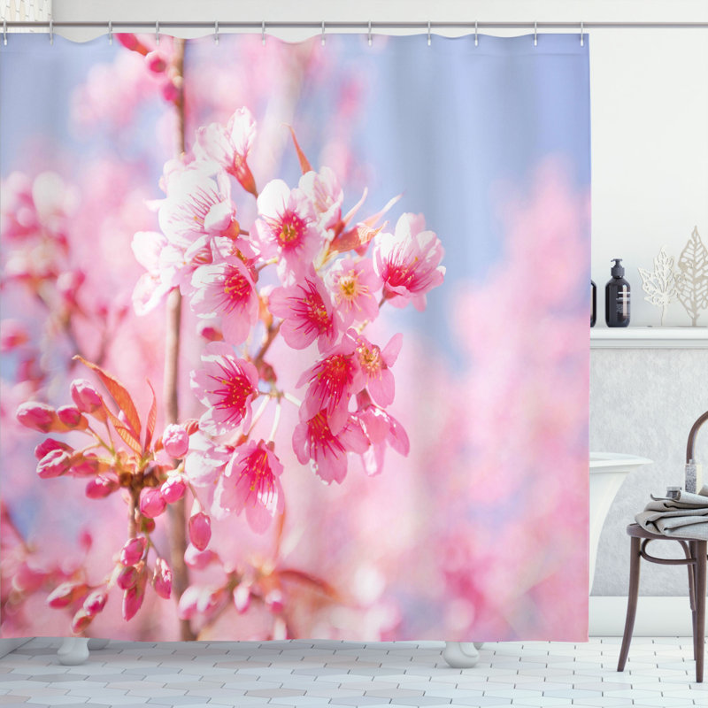 Rideau de douche simple en fleur sakura, H 75 po x l 69 po