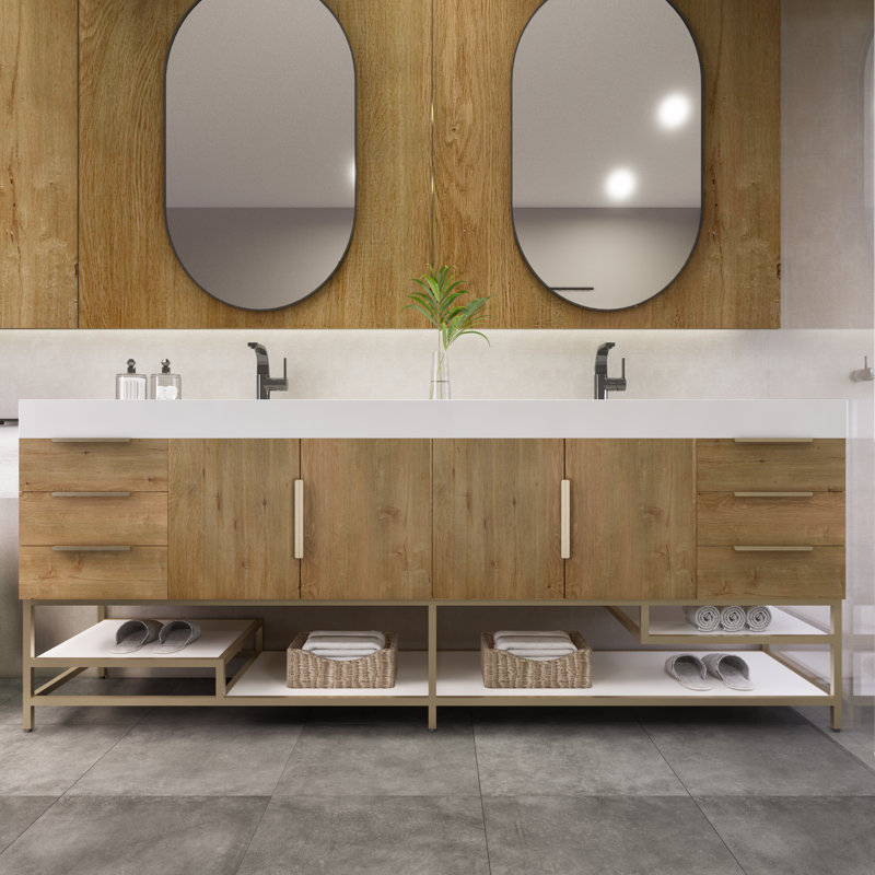 Meuble-lavabo double 83 po Marceia, Chêne