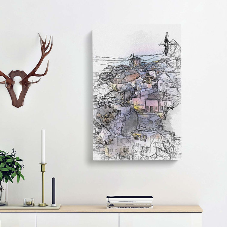 The Santorini Skyline In Greece In Abstract - Wrapped Canvas Print