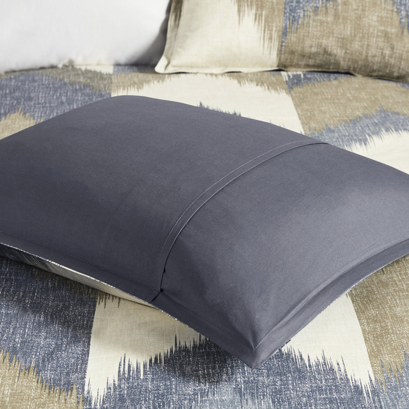 Élégante literie en coton pour lit double / grand lit - Housse de couette imprimée avec revers uni et motif 2 taies décoratives assorties avec attaches pour une fermeture à boutons pour une charmante chambre à coucher