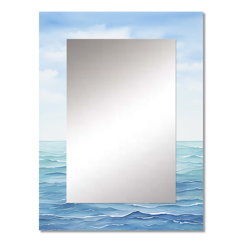 Oceans Infinity Dreamscape V - Minimalism Decorative Mirror, Blue Wall Mirror, Printed Metal Art, 32" x 24"