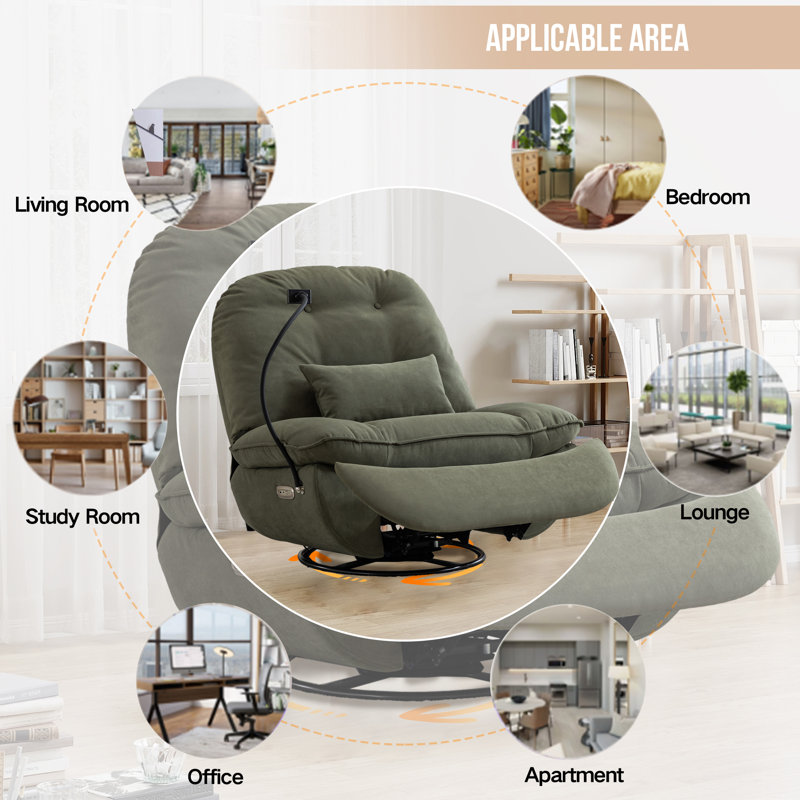Katrein Wide Tufted Upholstered Power Recliner with Voice Control, Green