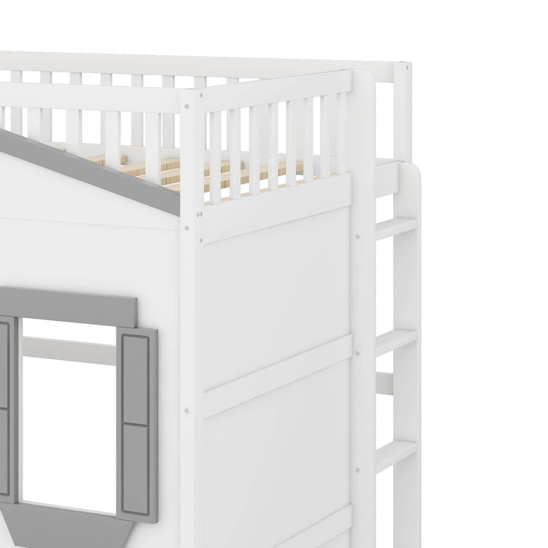Lit mezzanine double avec échelle, Blanc / Gris