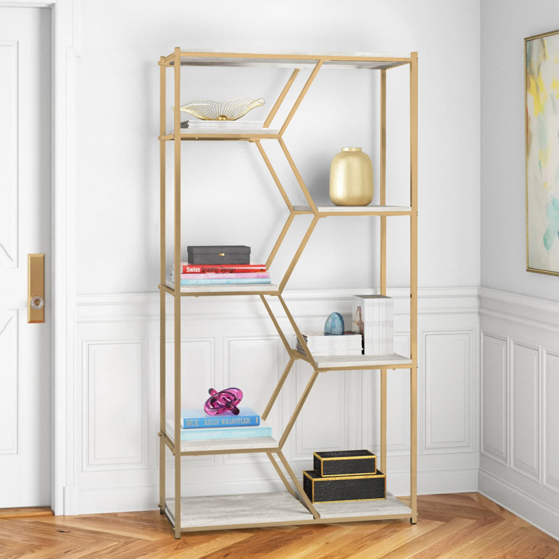 Shaylee 72"H Steel Geometric Bookcase, Champagne