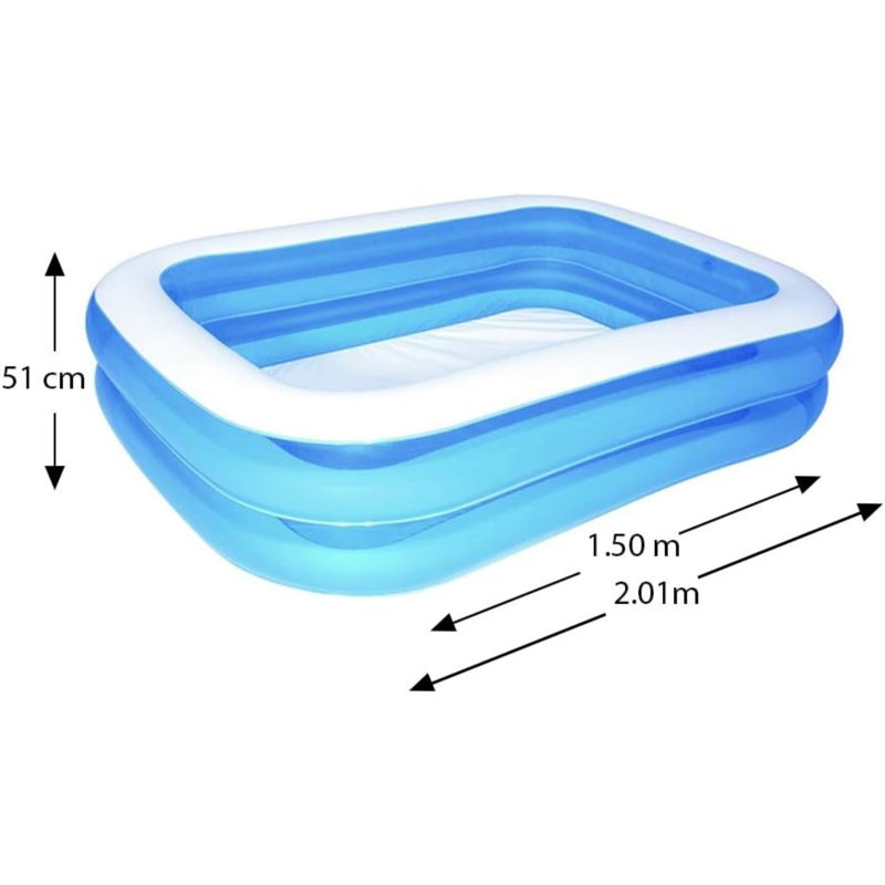 Family Pool, Rectangular Pool For Children, Easy To Assemble, Blue, 51cm H x 201cm W x 150cm D