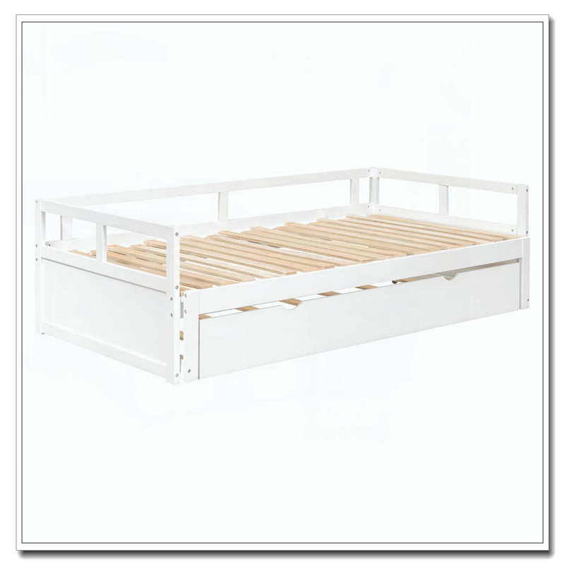 Lit de jour extensible avec couchette, lit de jour en bois avec couchette, Blanc