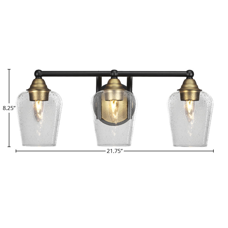 Michell 3-Light Bath Bar, Clear Bubble, Matte Black/Brass