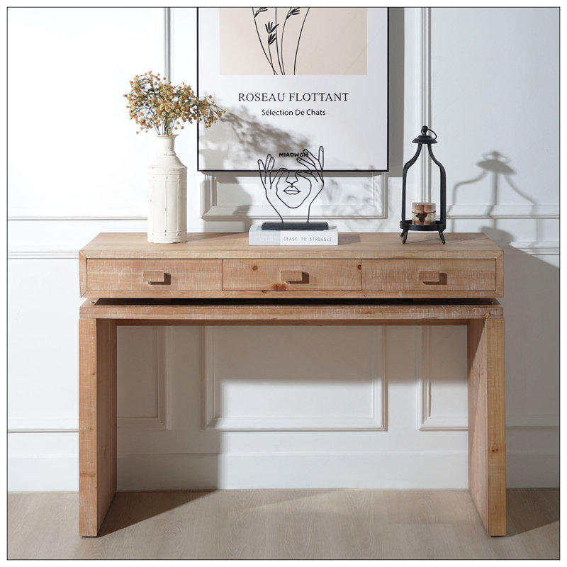 Console rustique en bois avec 3 tiroirs, table d'entrée 47 po avec tiroirs, console en bois pour entrée, couloir, vestibule, couloir, bureau