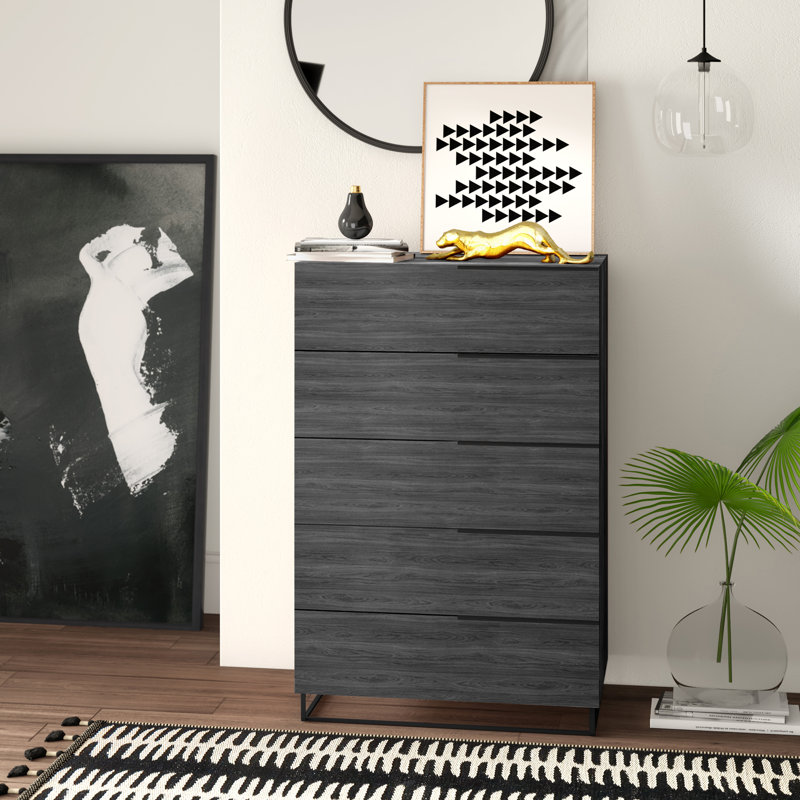 Commode 5 tiroirs Salisbury, Placage en noyer gris