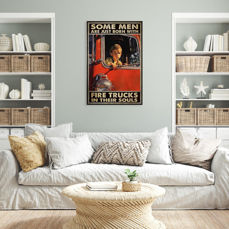 «Some Men Are Just Born With Fire Camions», reproduction d'art graphique sur toile tendue, H 36 po x l 24 po x P 1,25 po
