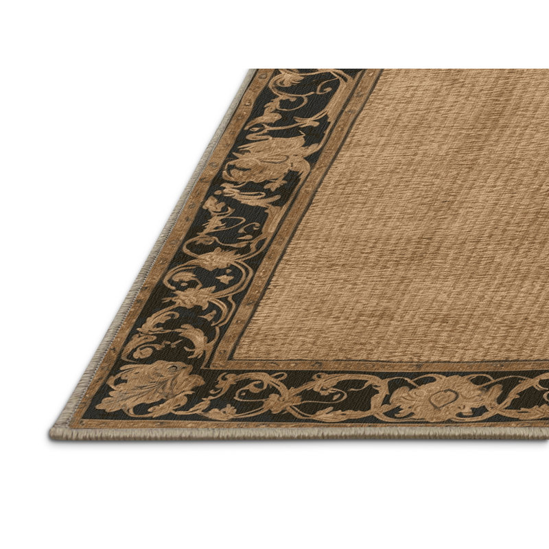 Tapis brun français lavable à la machine, Rond 8 pi