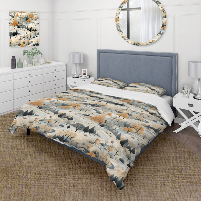 Summer Scandinavian Landscape IV Floral Duvet Cover, Queen Duvet Cover + 2 Standard Shams