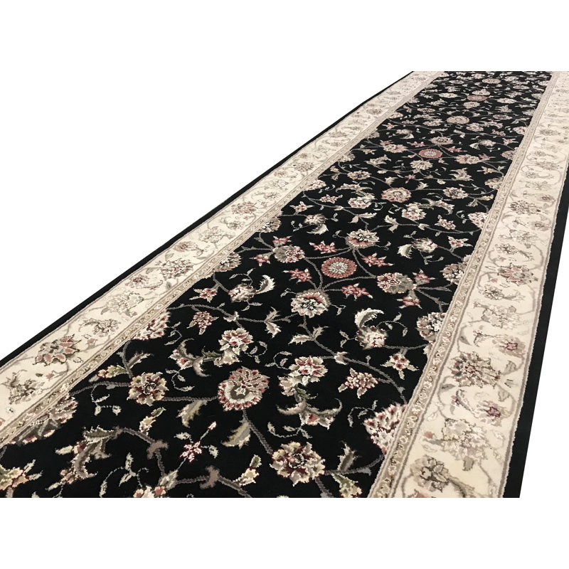 Hand-Knotted High-Quality Black and Taupe Runner