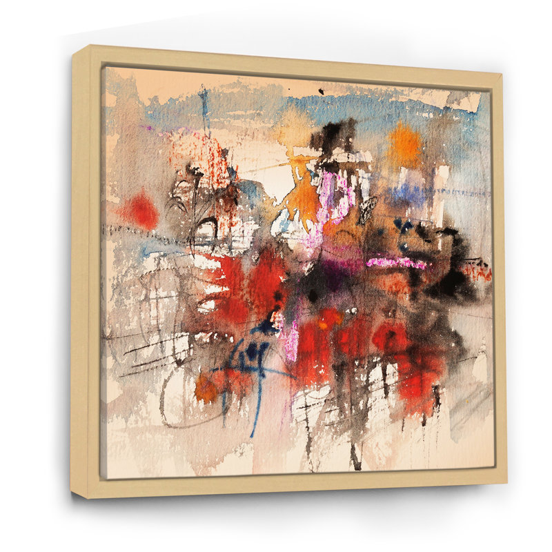 Abstract Orange Meets Red II - on, 36" H x 36" W x 1.5" D, Natural Floater Framed