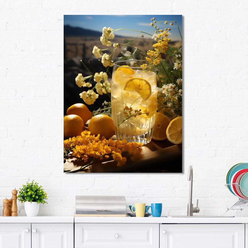 Cocktail jaune ensoleillé paille Téquila IV - Art mural cocktails, H 40 po x l 30 po x P 1,5 po