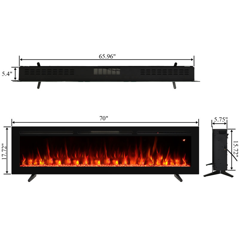 Recessed Electric Fireplace Inserts, Freestanding And Wall-mounted With Remote Control, Adjustable Flame Color & Speed
