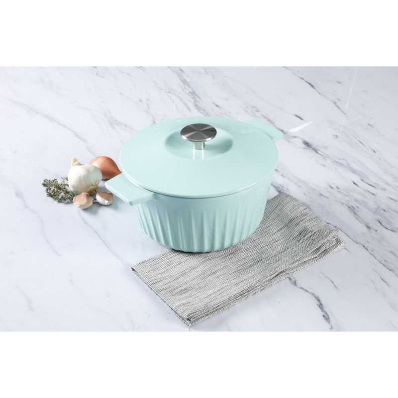 Non-Stick Cast Iron Oval Dutch Oven with Lid, 3 quarts, Martha Blue