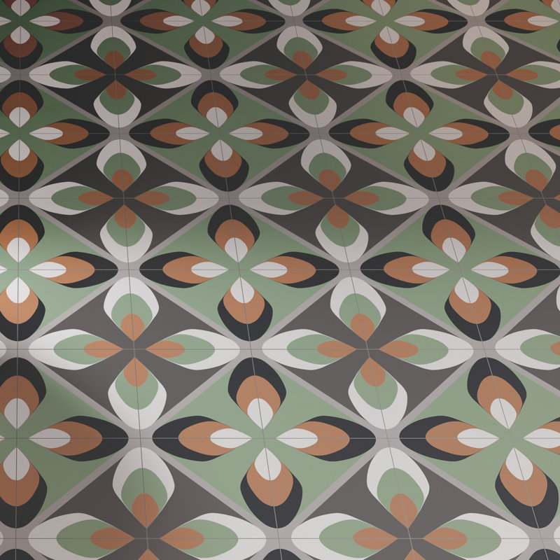 Fun Play Series 8" x 8" Porcelain Wall and Floor Tile, Orange/Lime Green