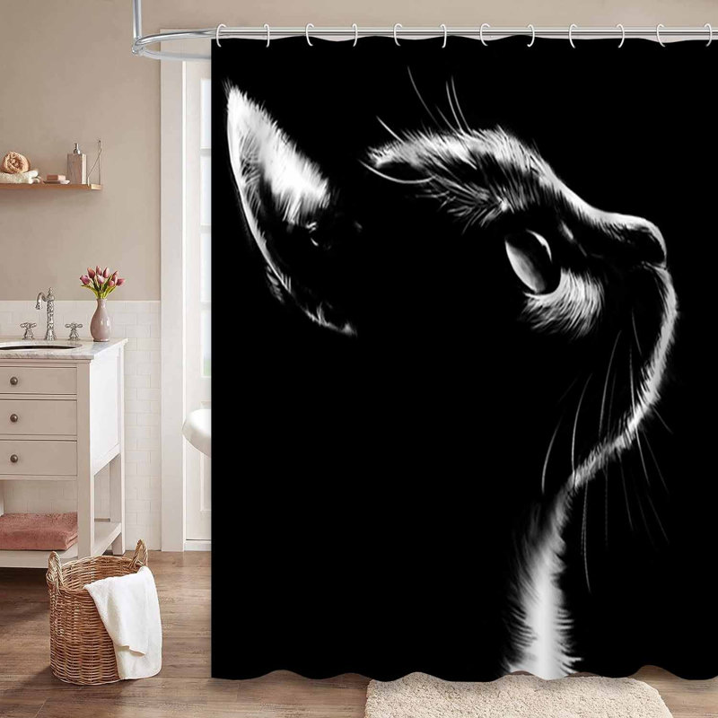 Rideau de douche noir avec 12 crochets Cat, L 72 po x l 84 po