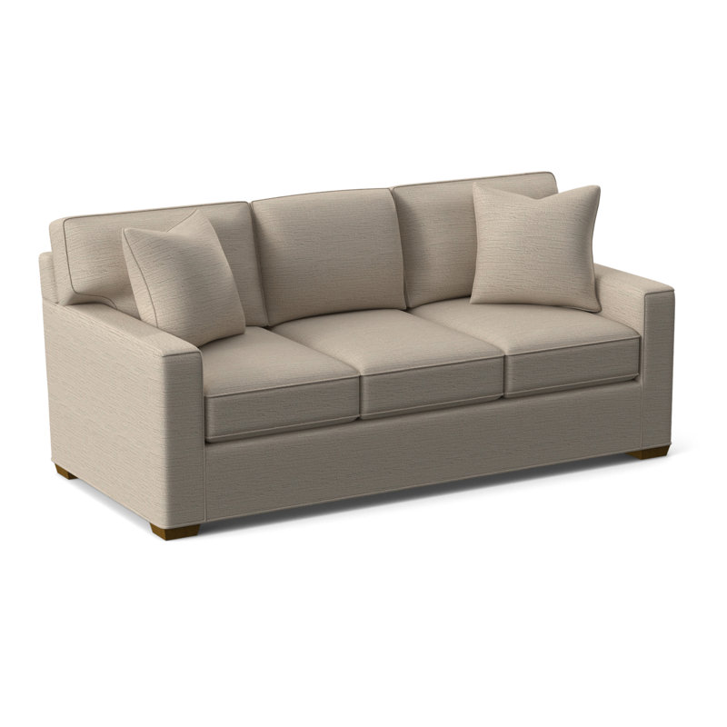 Ellora Upholstered 81'' Sofa, Havana Finish, Blue Geometric