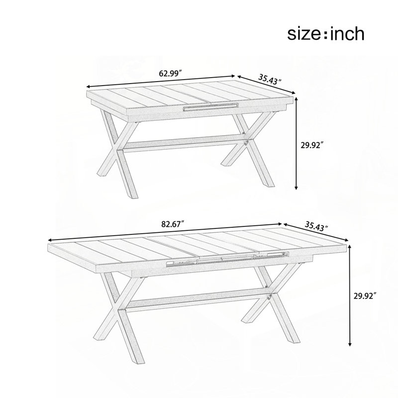 Ensemble repas d'extérieur avec chaises et table extensible, Chameau / naturel