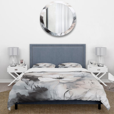 Ensemble de housse de couette en microfibre / polyester Delicate Gray Flowers V