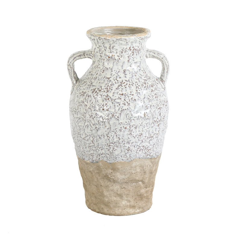 Two Handled Flower Vase, 13.8" H x 7.9" W x 7.9" D